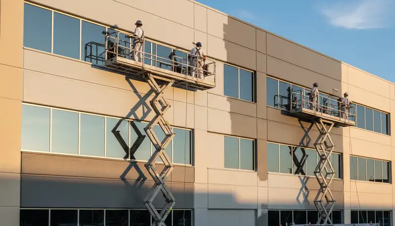 Professional commercial painters finishing exterior building in Saint Petersburg, FL