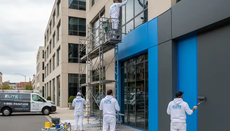 Professional commercial painters in Saint Petersburg FL coating office exterior for durable coastal finish