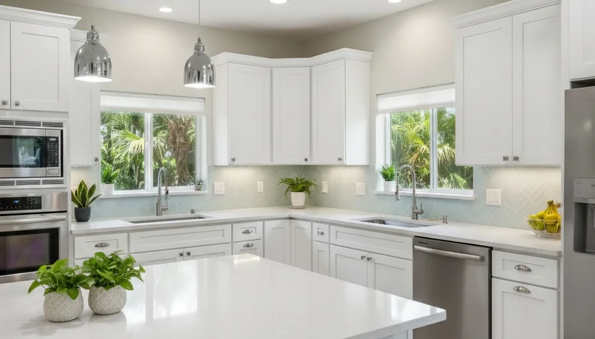 Refinished kitchen cabinets with smooth modern finish by expert painters in Saint Petersburg, FL
