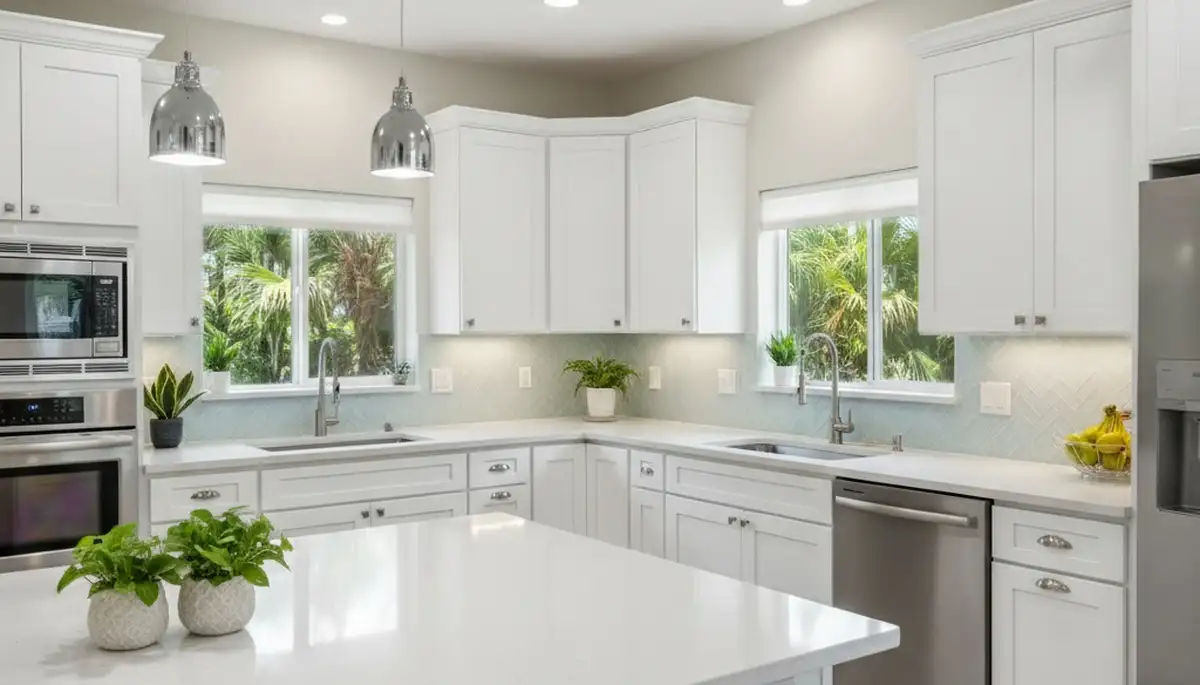 Refinished kitchen cabinets with smooth modern finish by expert painters in Saint Petersburg, FL