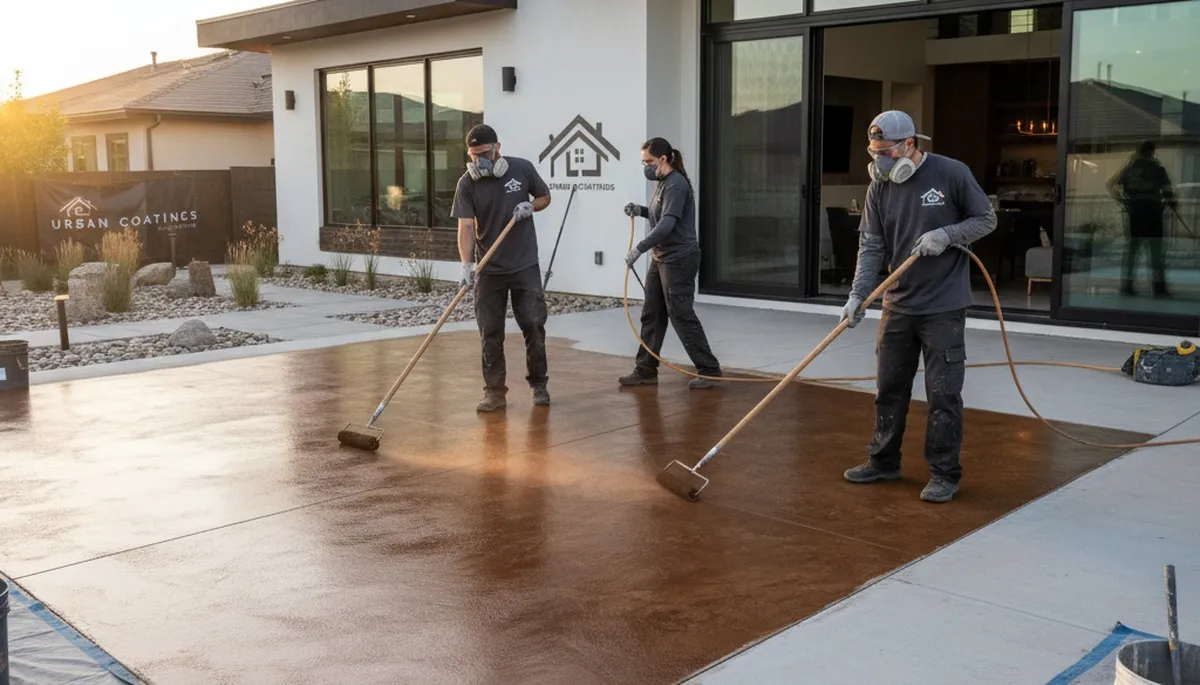 Professional concrete staining on residential patio in Saint Petersburg FL by expert house painters