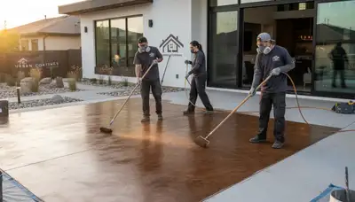 Professional concrete staining on residential patio in Saint Petersburg FL by expert house painters