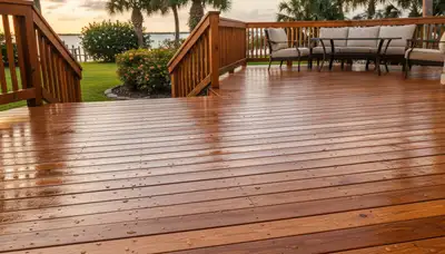 Professional deck staining in Saint Petersburg FL protecting wood with UV- and moisture-resistant finish