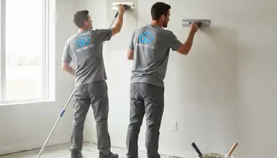 Technician repairing drywall cracks and holes in a Saint Petersburg FL home wall restoration project
