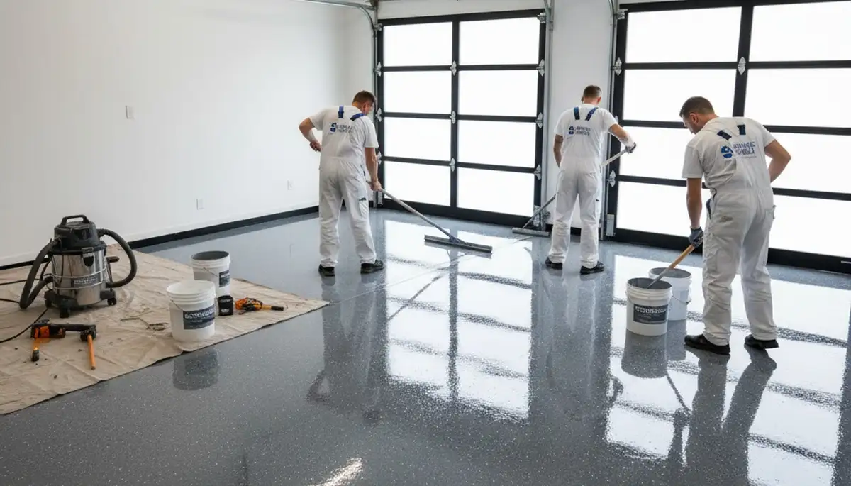 Epoxy garage floor coating in Saint Petersburg FL with durable, glossy finish by local painting experts