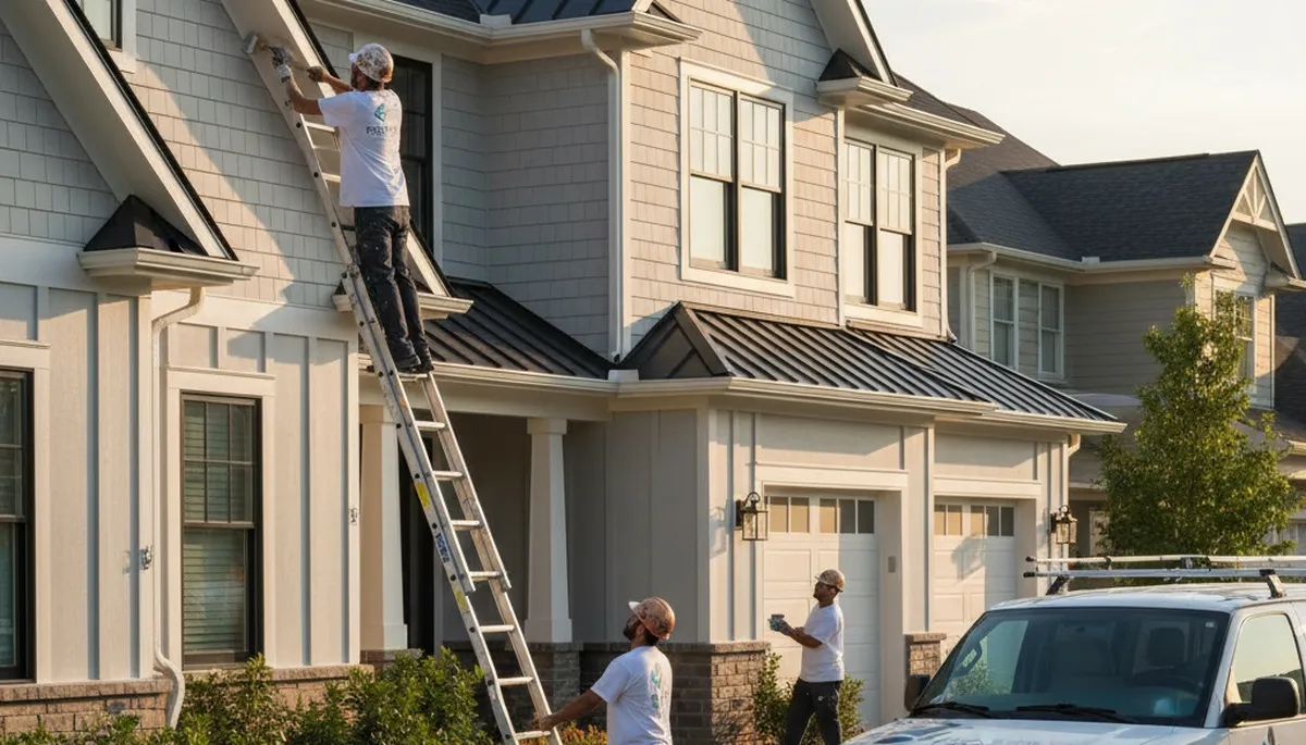 Professional gutter painting on coastal home in Saint Petersburg, FL by expert house painters