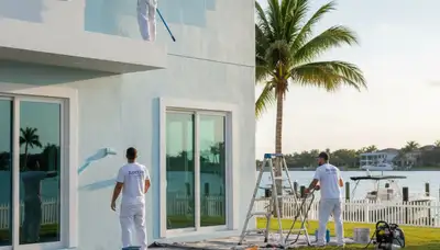 Professional house painters in Saint Petersburg FL painting home exterior with fresh vibrant color