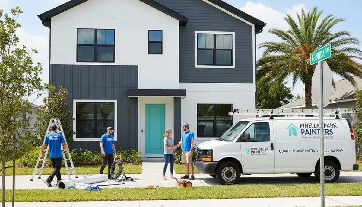 Professional house painters working on home exterior in Saint Petersburg FL