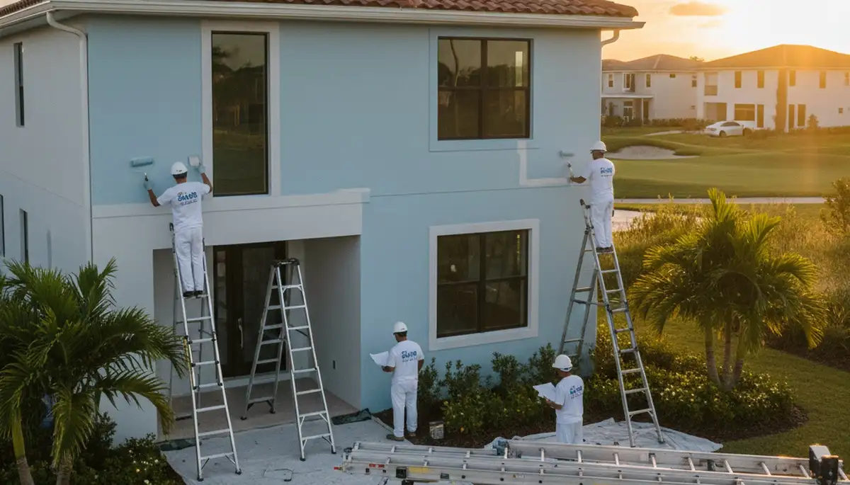 Professional house painters working on exterior home in Saint Petersburg FL