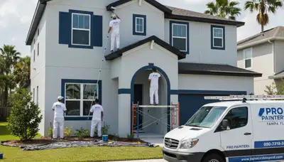 Professional house painters working on exterior home in Saint Petersburg, FL
