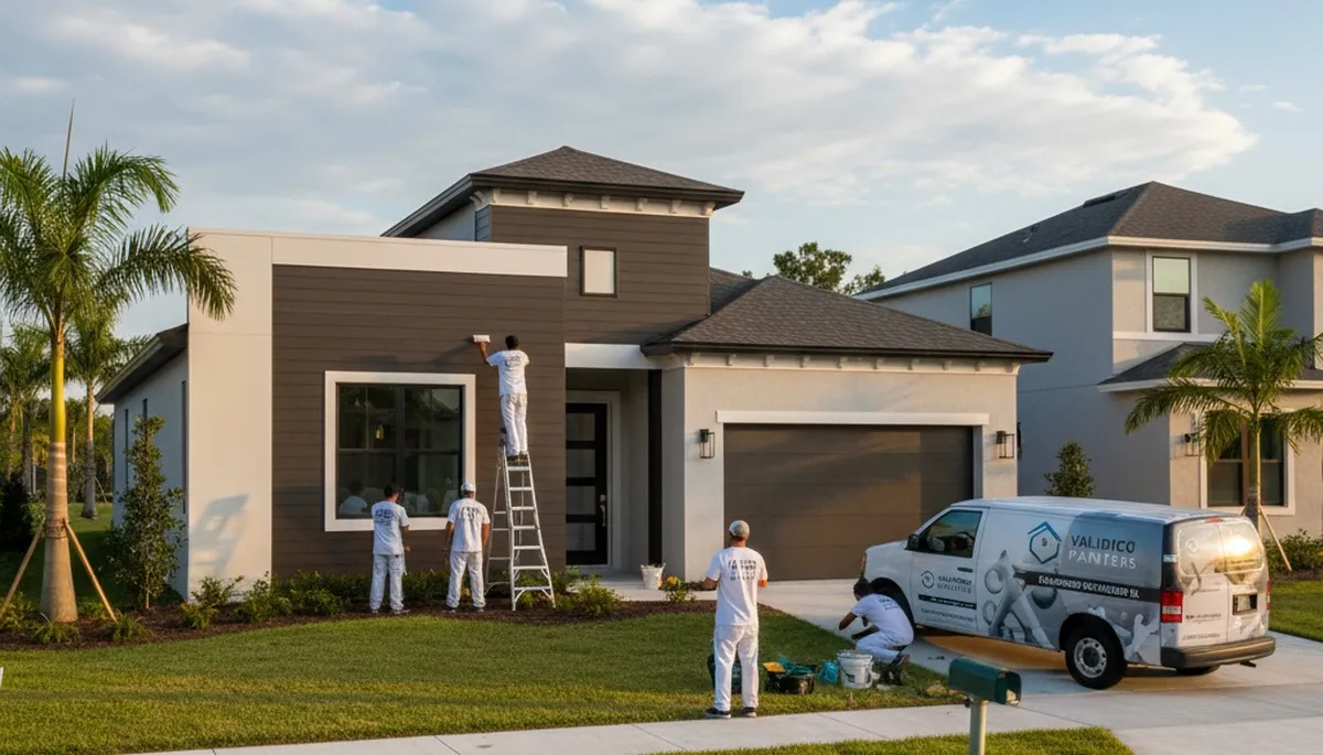 Professional house painters working on exterior home in Saint Petersburg, FL