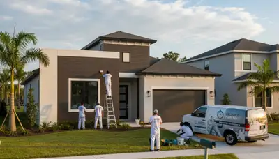Professional house painters working on exterior home in Saint Petersburg, FL